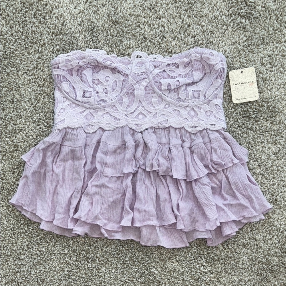 Free People Lavender Lace Ruffle Tube Top
